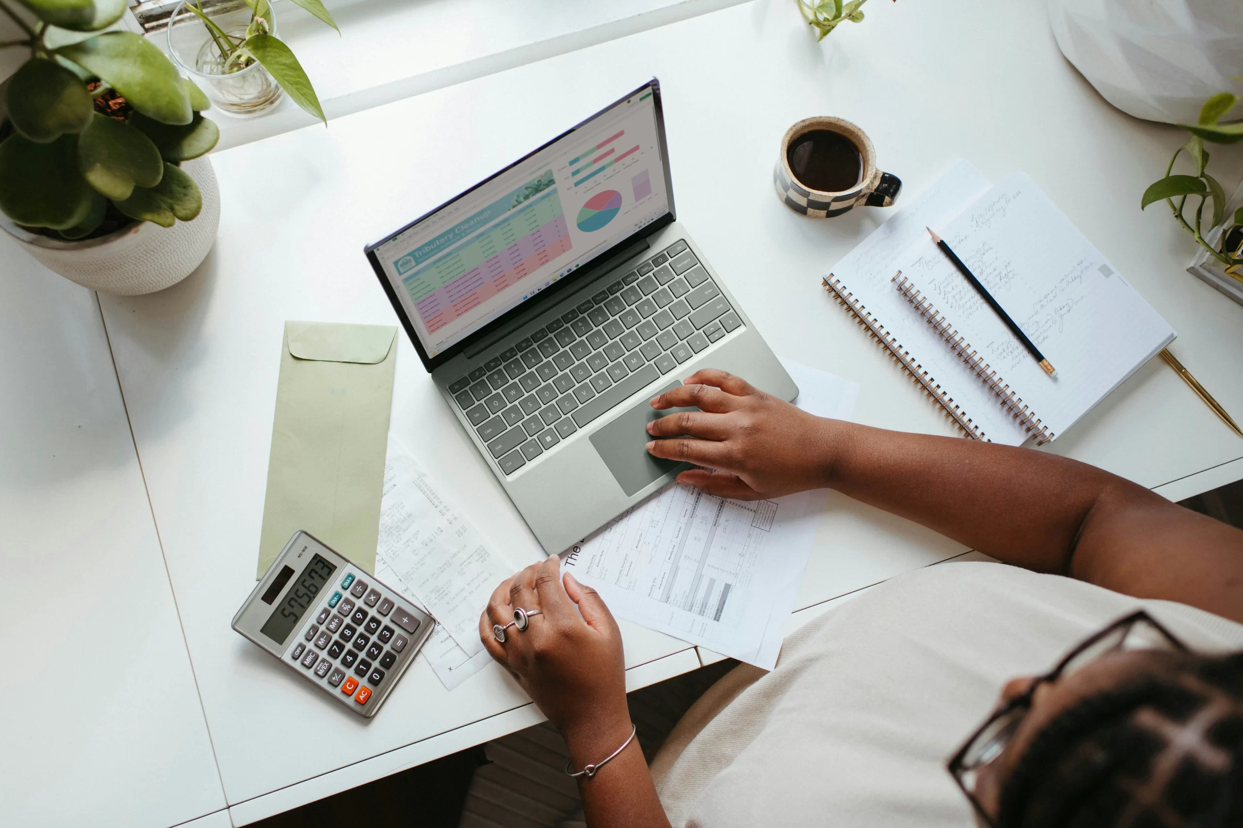 Sole trader online seller reviewing marketplace accounting records